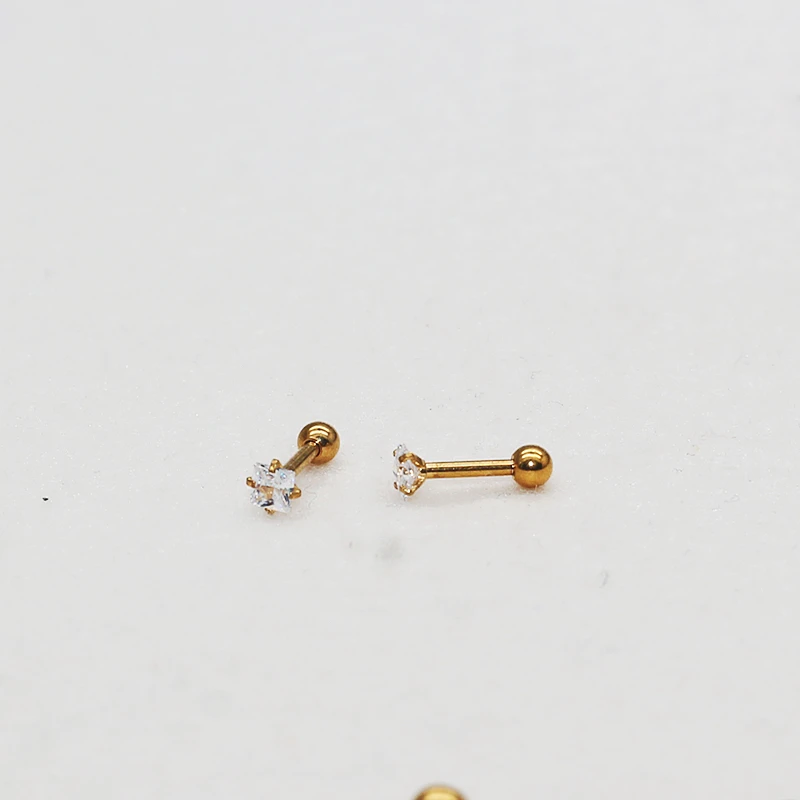 Mini Stainless Steel Zirconia Square Stud Earrings Hypoallergenic Jewelry Rotating Ball Design Minimalist Gift for Women 3/4/5mm