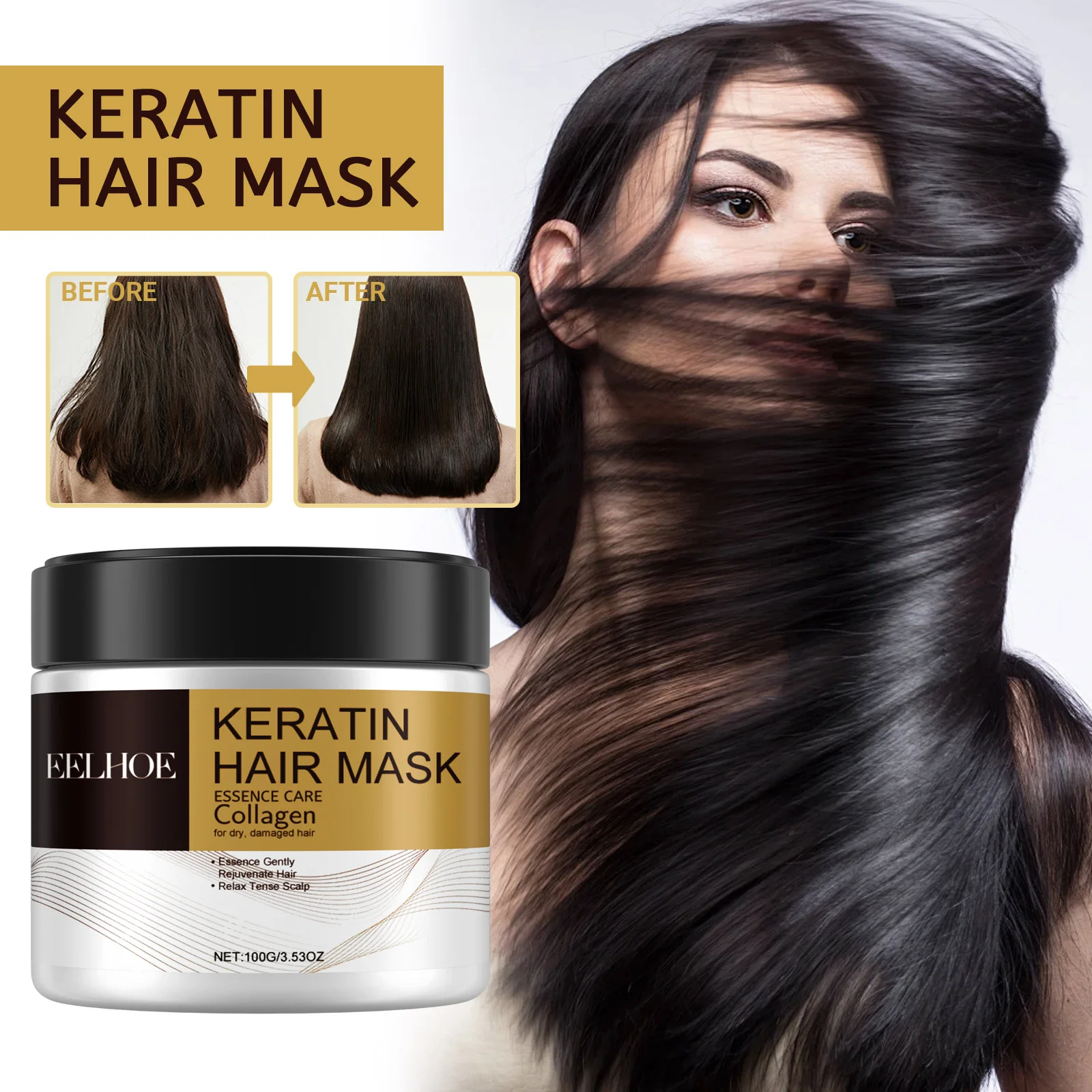 Collagen Keratin Hair Mask Fast Repair Damaged Frizzy Hair Soft Smooth Shiny Straightening Deep Conditioning Moisturizing Hair Care Hot Sale