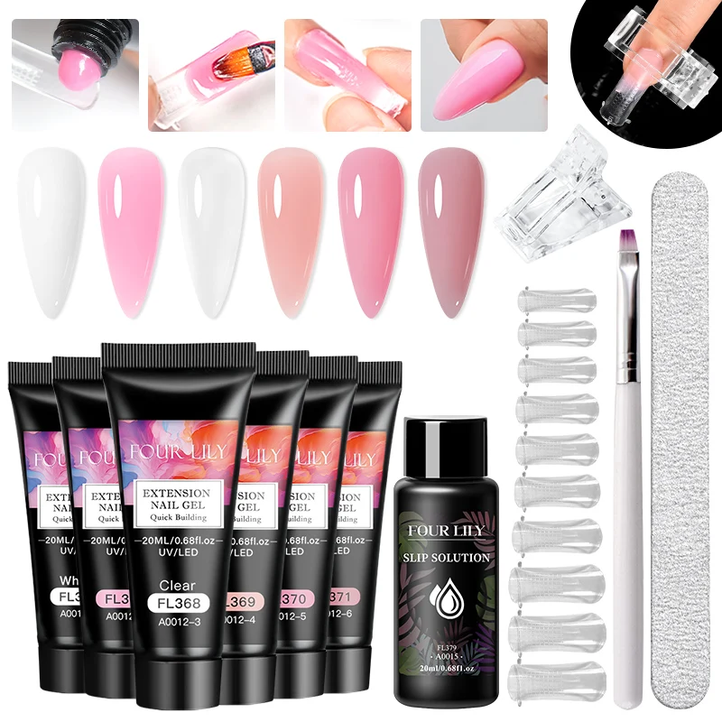 6pcs/Set 20ml Nail Extension Gel Kit Soak Off UV LED Acrylic Crystal White Clear Nude Building Gel UV Construction Nail Art Gel