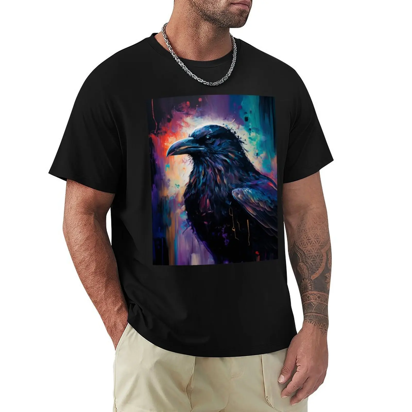 Gothic Raven Abstract Print T-Shirt Large Size Breathable Tee