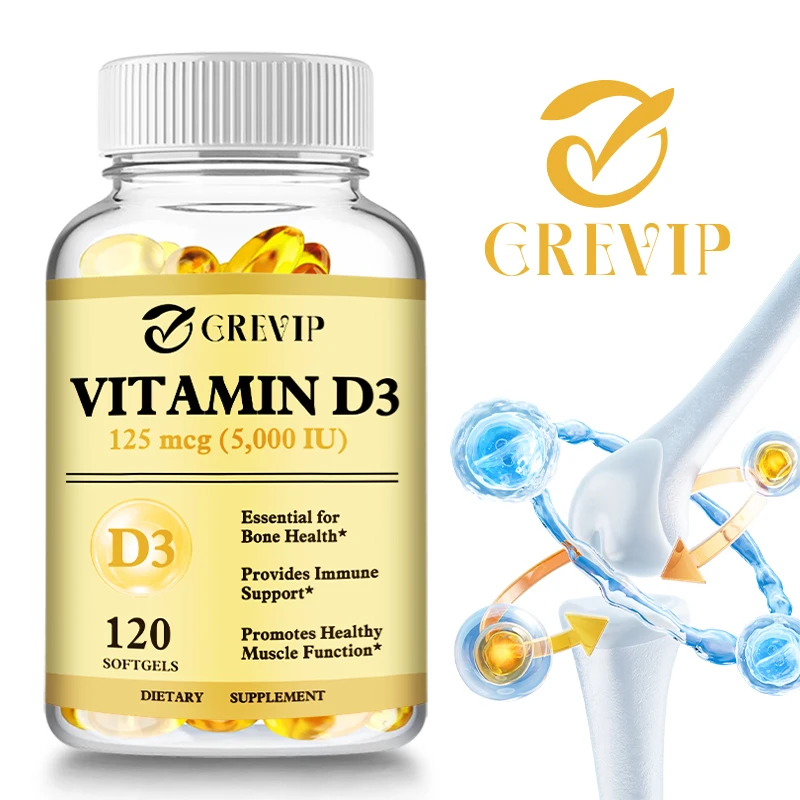 Vitamin D3 Capsules 5000IU - Helps Muscle, Nerve Health, Support Bone Density, Teeth, Skin and Heart Health