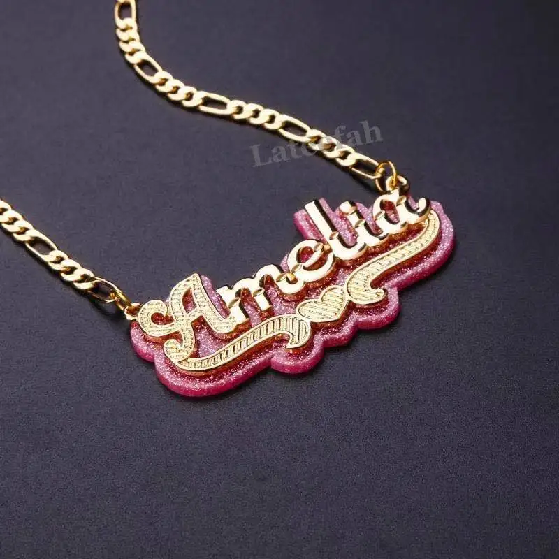 2023 Custom Double Plate Name Chokers Silver Name Chokers Personalized Chain Custom Name Pendant Necklace Personality Jewelry