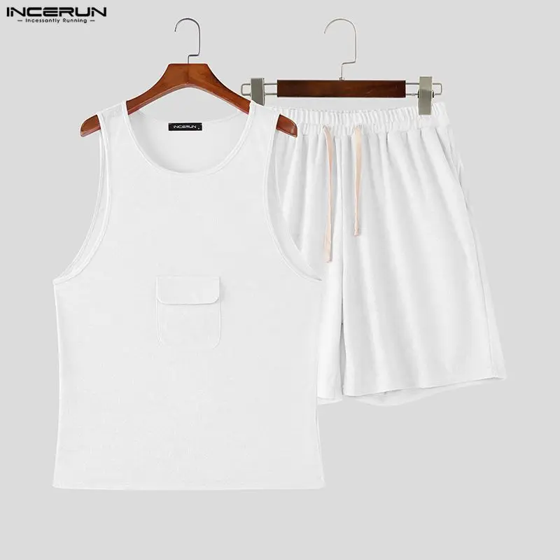 

INCERUN Men's Sets Solid Summer Breathable Sleeveless Tank Tops Shorts 2 Piece Sets Streetwear 2026 Fashion Men Matching Sets