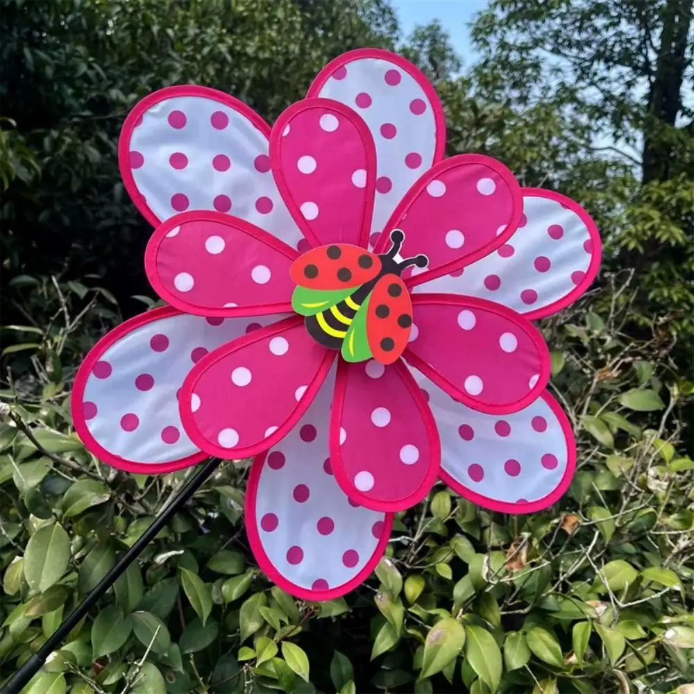Multistyles Six Petal Flower Polka Dot Windmill Diameter 38cm PVC Cartoon Fiberglass Pole Windmill Picnic Decor Toys