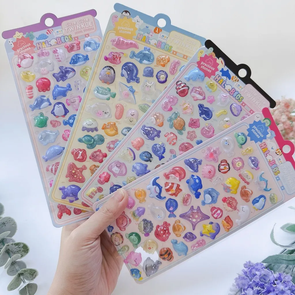 ثلاثية الأبعاد الحيوان البحرية تنقش كريستال ستيريو الأسماك ملصقات (4 قطع) DIY بها بنفسك Guka لوازم الشارات الزخرفية متجر عوالم أنيمي #1