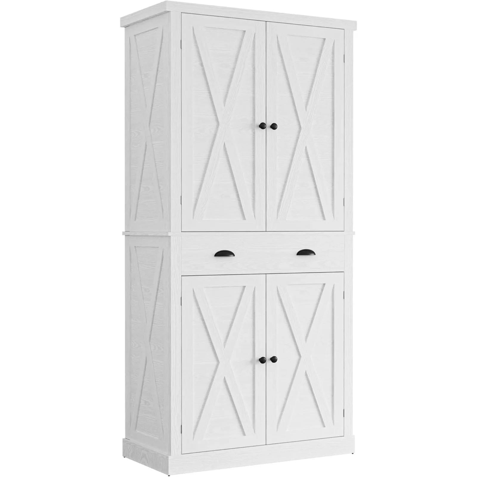 

US Kitchen Pantry Storage Cabinet 72" Height, with Barn Doors, Drawer, 4 Adjustable Shelves