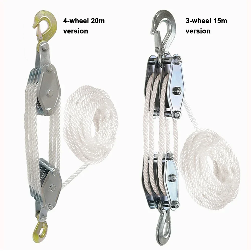 270° Rotatable Rope Pulley Block Zinc Alloy Hook Handheld Crane Heavy Duty Polyethylene Rope Pulley Hoist Manual Lifting Device