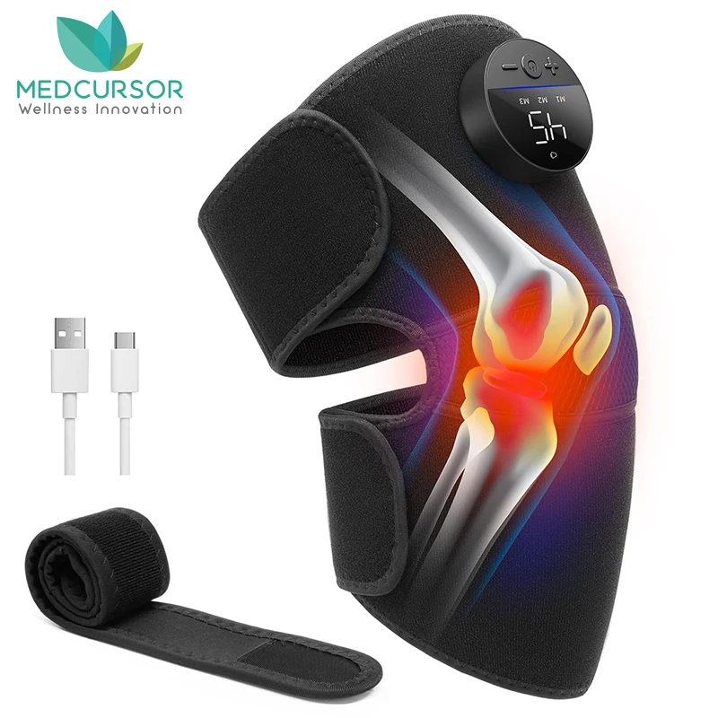 Medcursor Elektrische Knie Massager 3-in1 Verwarmde Elleboog Schouder Massageapparaat Voor Verwarming Temperatuur Luchtdruk Verlichting Been Massage