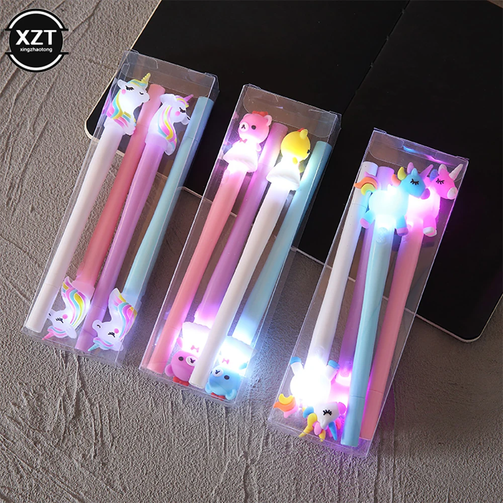 Bolígrafo de Gel con luz LED, bolígrafo de tinta de Gel Kawai para niña, bolígrafo luminoso, papelería escolar, papelería para niños, 4 Uds.