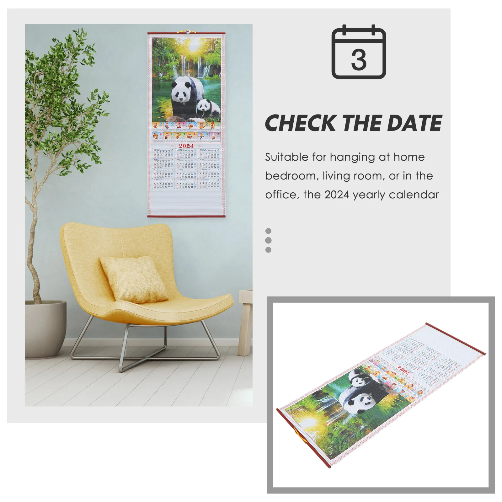 

Hanging Scroll Calendar 2024 New Year Dragon Monthly Wall Calendars for Food