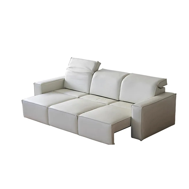 

Кожаный электрический диван из блока тофу, регулируемая спинка для гостиной, первый слой из воловьей кожи, кремовый ветер, выдвижной