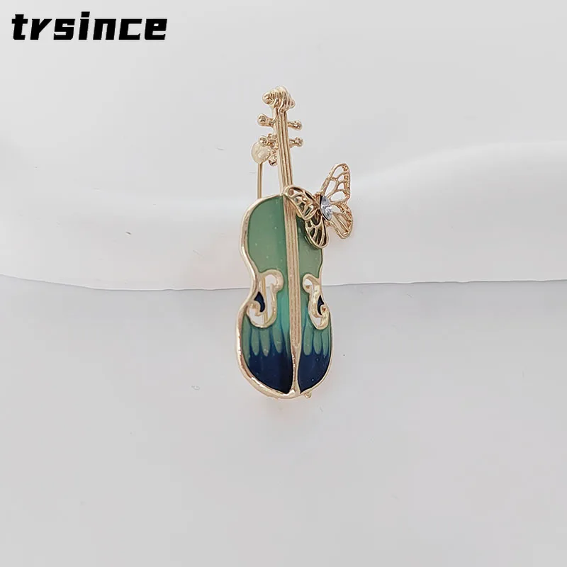 Retro Blue Violin Brooch Personality Fashion Wedding Party Ladies Dress Brooches Pin Decoration Holiday Jewelry Gift