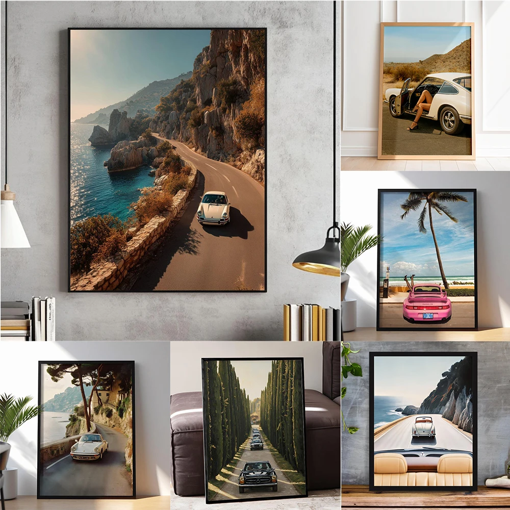 Old Money Aesthetic Luxury Car Vintage Print Luxury Fashion Poster Retro Sports Car Print Coastal Drive Riviera Coastal Print