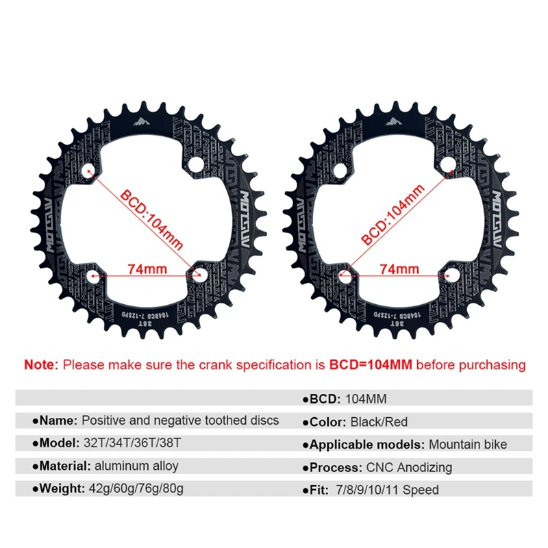 MOTSUV E-Bike Crankset 104BCD Chainring Adapter Kit For Bafang Mid Drive Motor BBS01 BBS02 Bicycle Conversions Parts