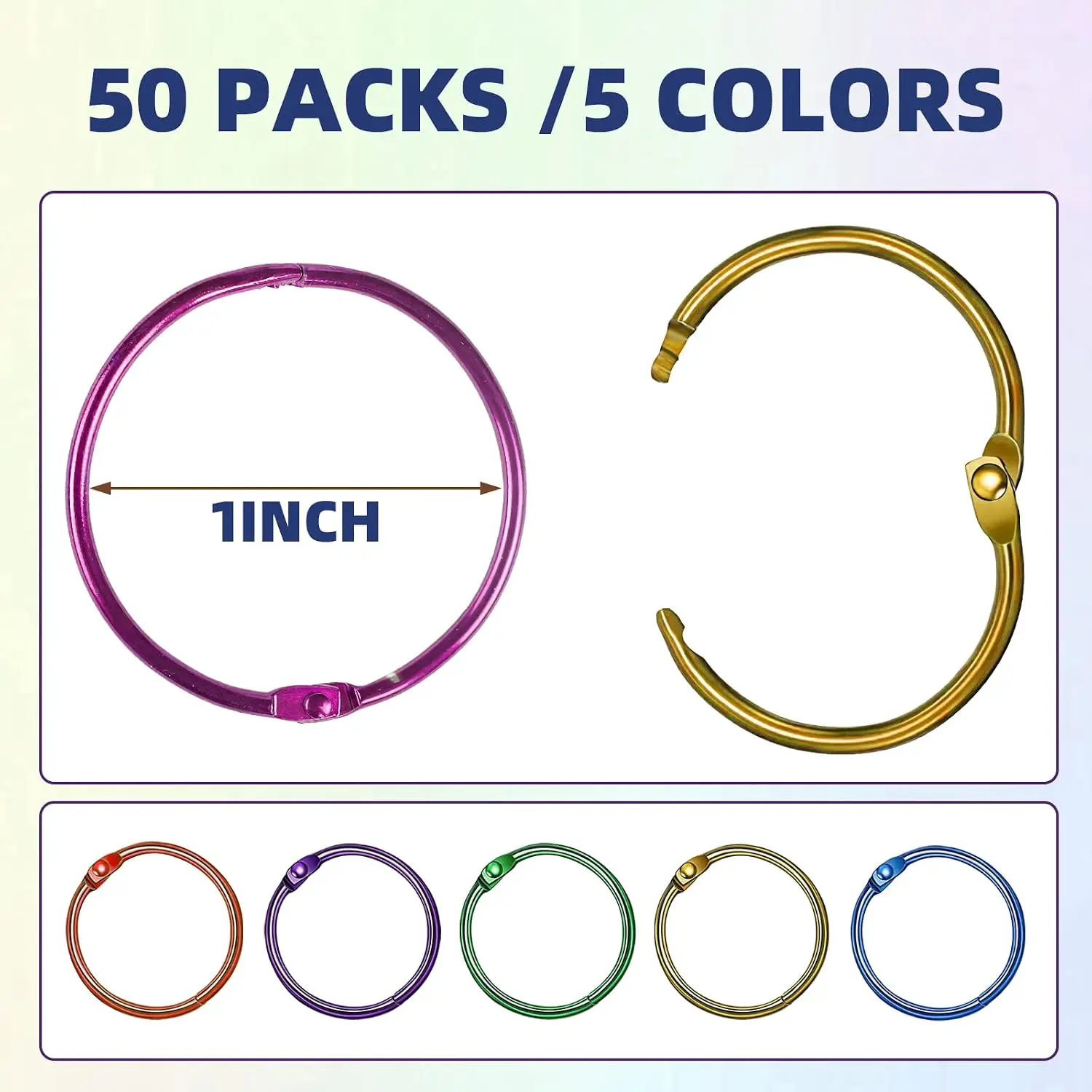 1 Inch Binder Rings, 50 Pcs Assorted Colors for Office, Crafts, Scrapbooking