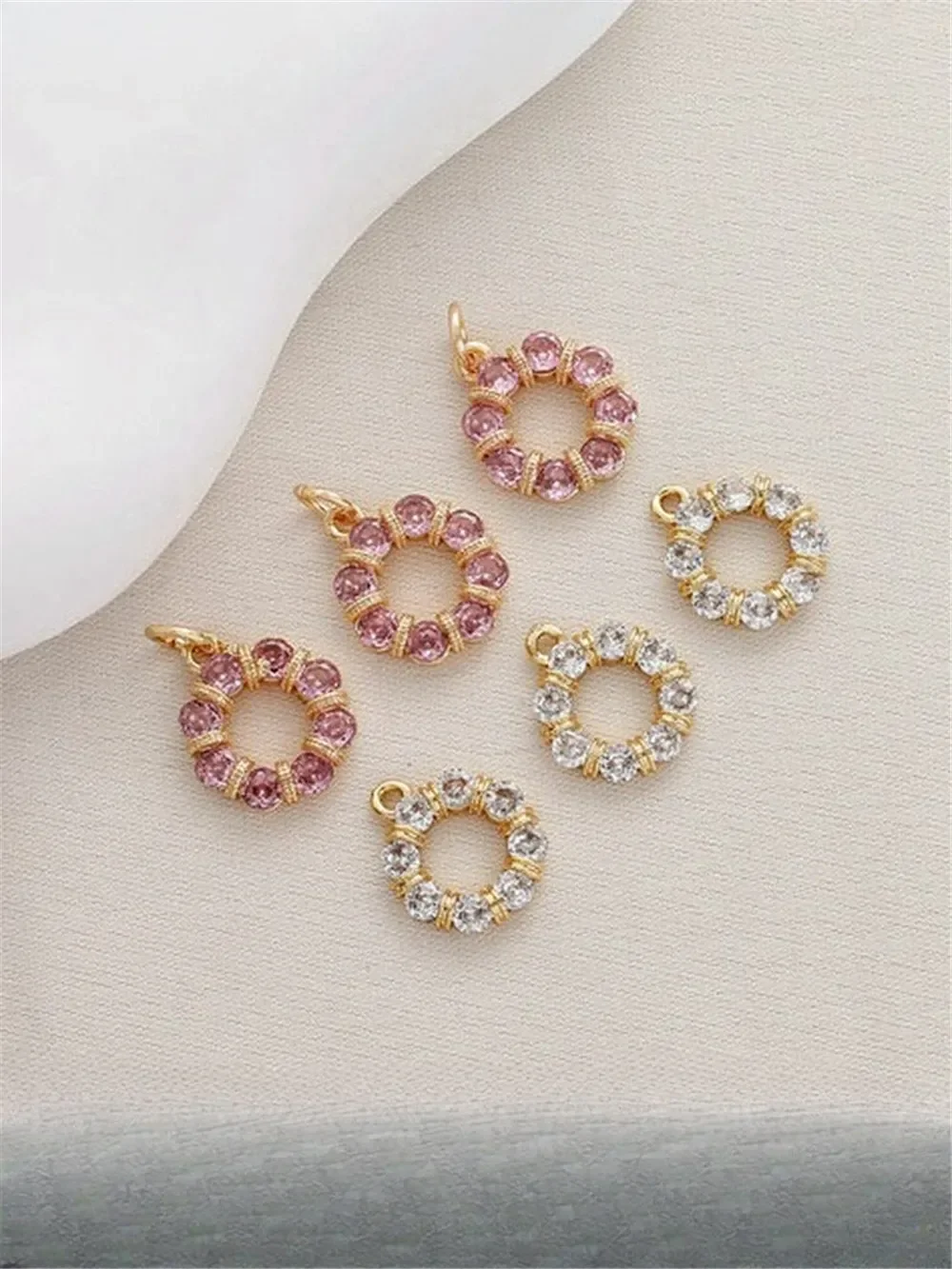 14K Bag Gold Inlaid Zircon Closed Ring Wreath Ring DIY Bracelet Necklace Earrings Ear Hanging Jewelry Accessories
