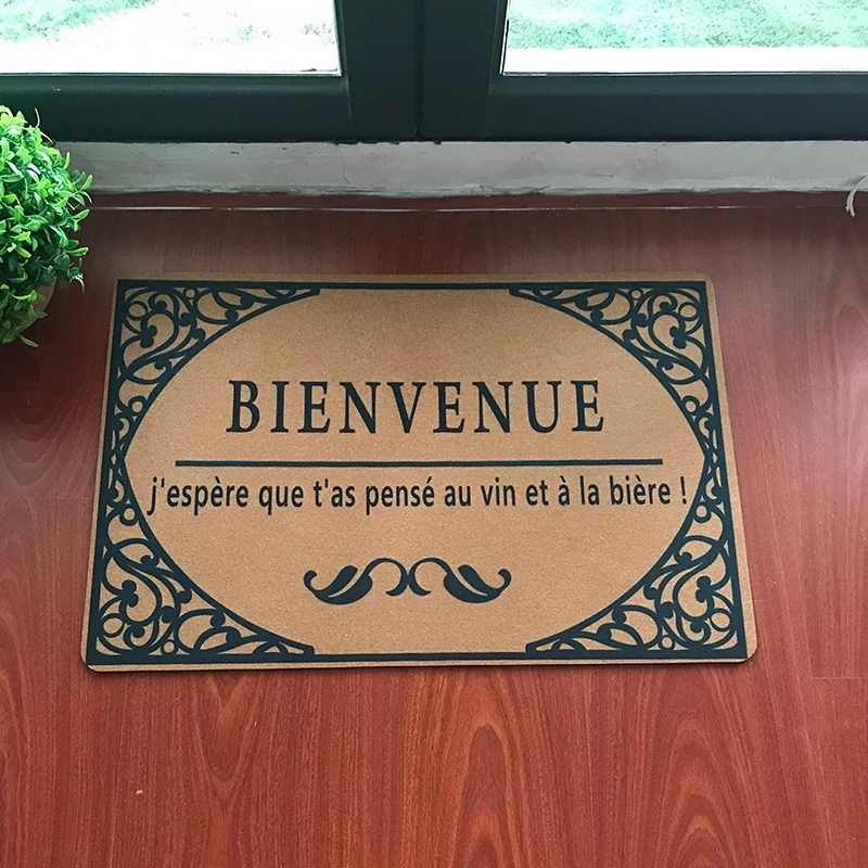 Funny Welcome Doormat for Entrance Door French Language Welcome, I Hope You Thought of Wine and Beer! Rubber Carpet