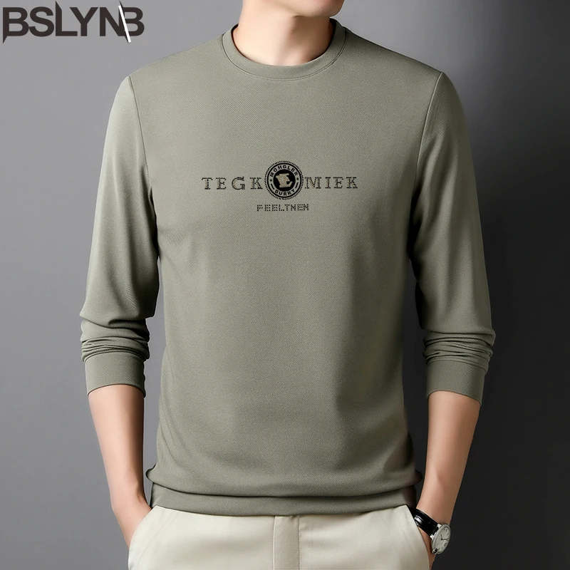 New Men's Brand O-Neck Collar Tops Clothing Casual Anti-Wrinkle Long Sleeve T-Shirt