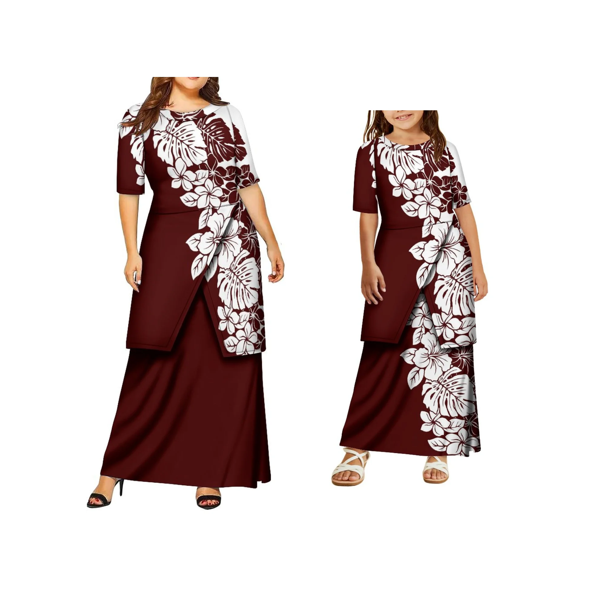 Polynesian Island Traditional Dress Mother and Daughter Elegant Puletasi Samoa Custom Clothing