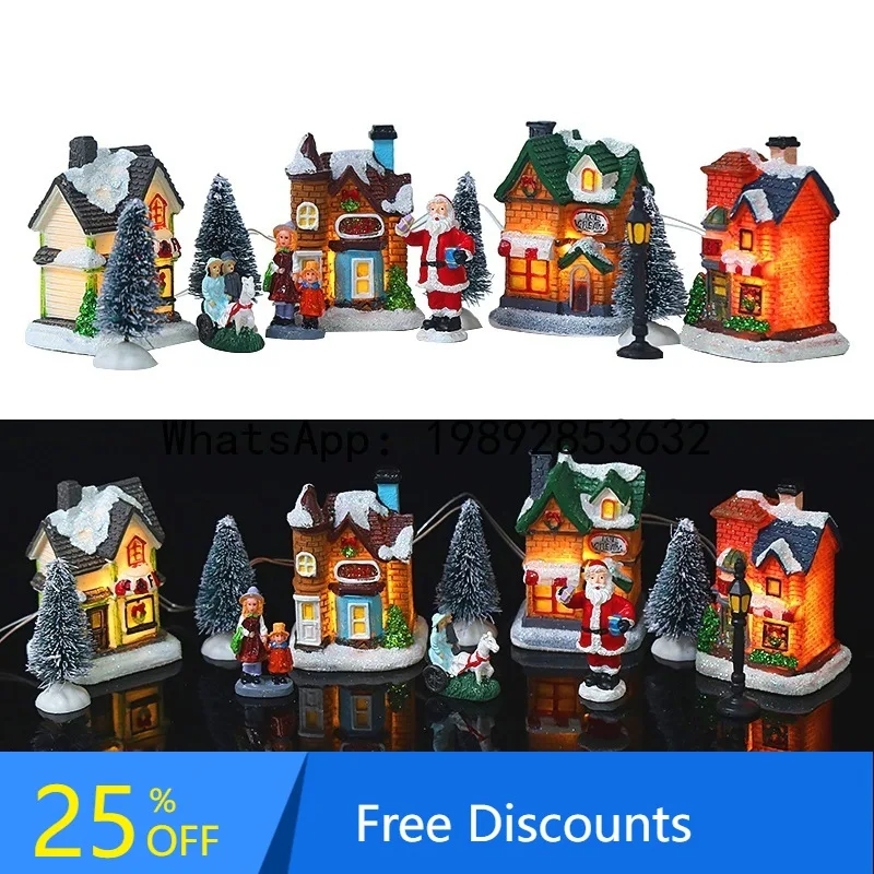 

CZ Christmas Decorations Gift Gift Glowing House European Resin Ornaments