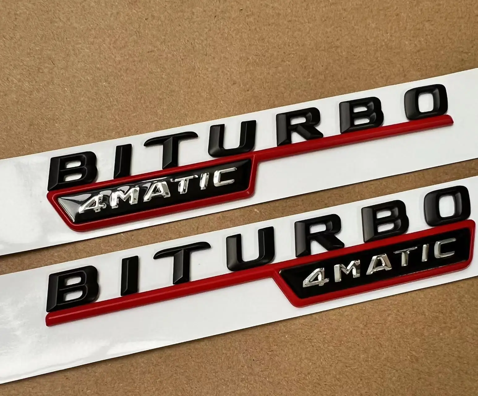 2Pcs Biturbo 4matic Matt black red Letters Car Fender Emblem Badge Sticker For MB C43 E43 GLE43 W205 W213 Accessories