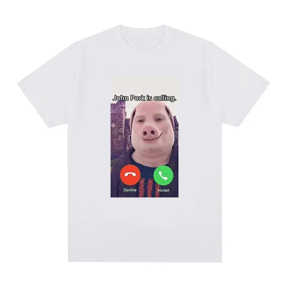 John Pork Is Calling Funny Answer T-Shirt Fashion for Fan Vintage Washed Comfortable Stretched Streetwear Tops Urban Style