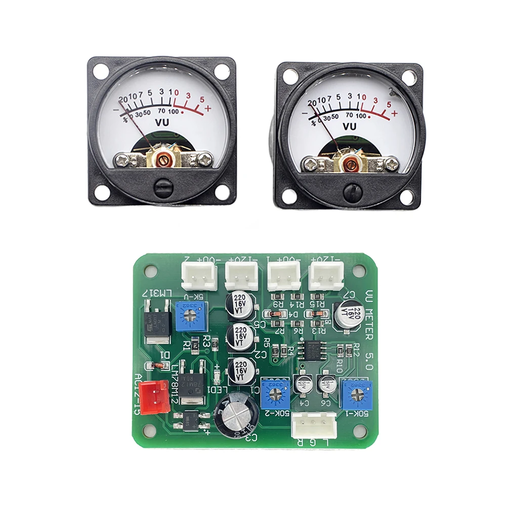 2 Pcs VU Panel Meter Warm Back Light Recording+Durable Driver Board Module+Cables