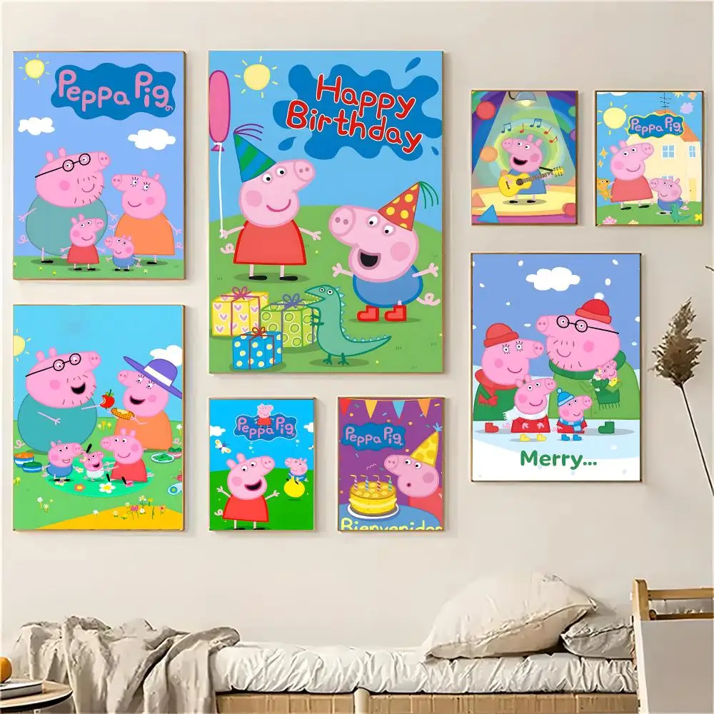 Peppa Pig Animation Poster Self-adhesive Decal Living Room Bedroom Party Bar Decor Moisture-proof Fade-resistant