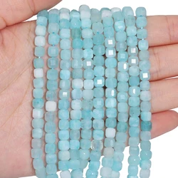5x5mm AAA Faceted Cube Natural Stone Blue Angelite Beads Square Spacer Beads For Jewelry Making DIY Charms Bracelet Accessories