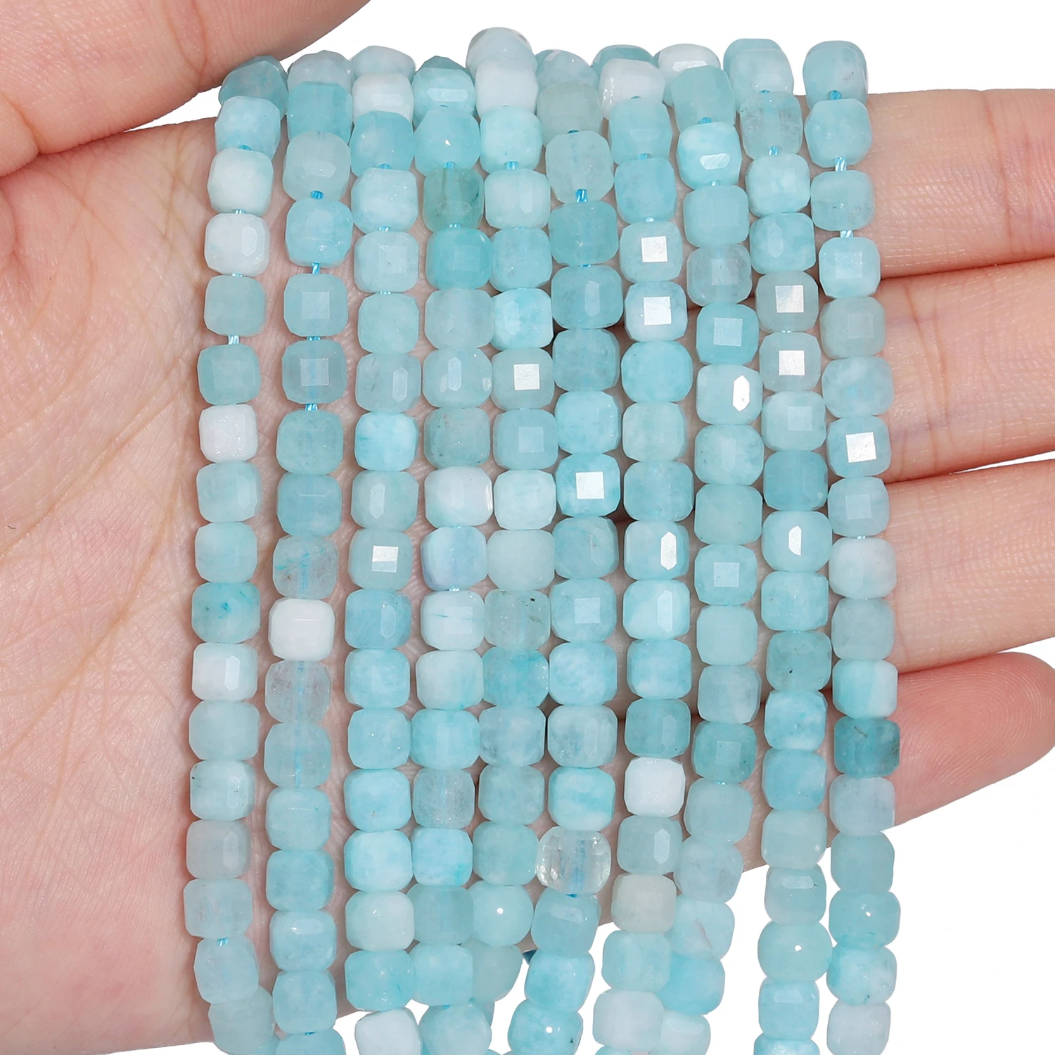 5x5mm AAA Faceted Cube Natural Stone Blue Angelite Beads Square Spacer Beads For Jewelry Making DIY Charms Bracelet Accessories
