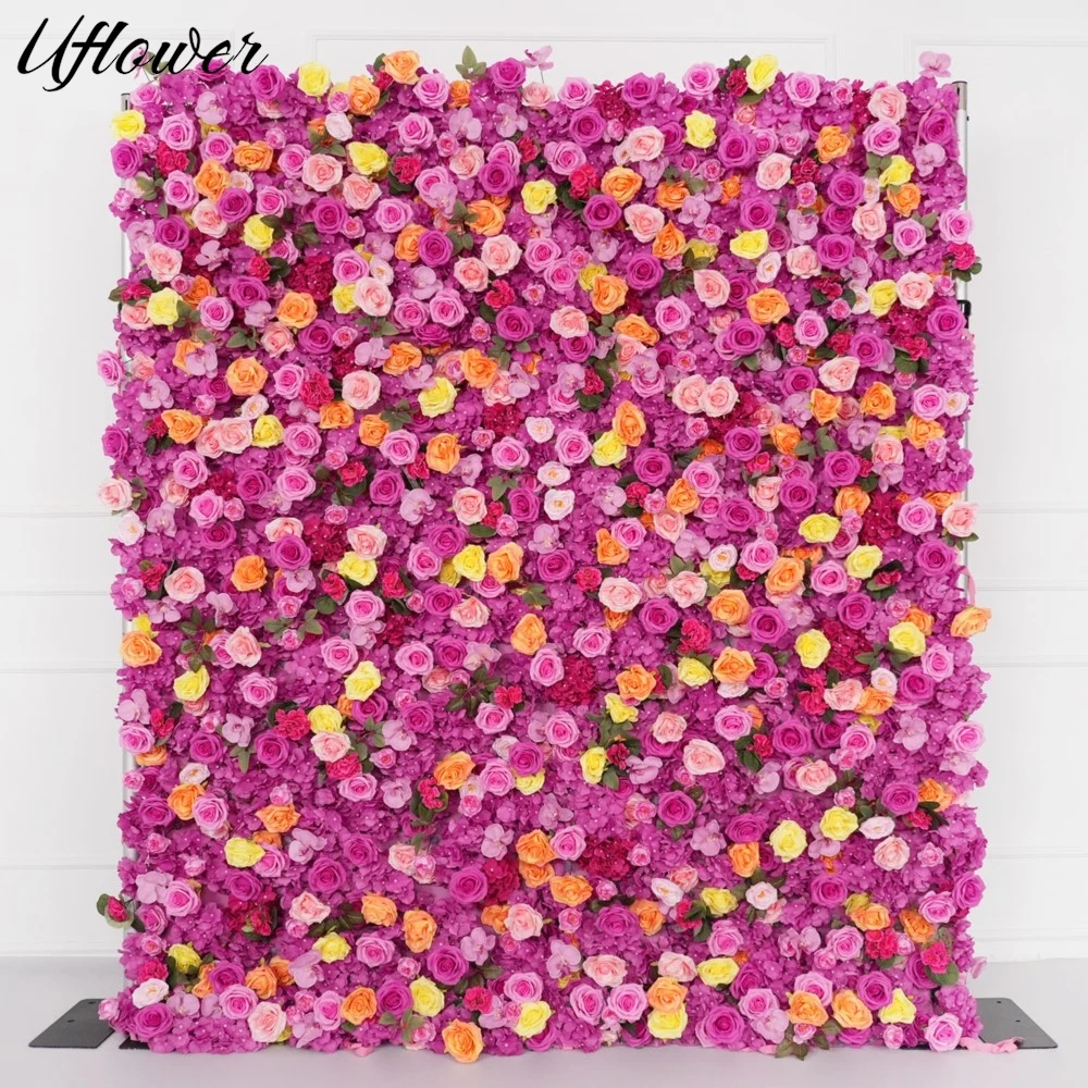 

Uflower Hot Pink Orange Rose Orchid Roll Up Cloth Base Flower Wall Decor Wedding Backdrop Floral Arrangement Banquet Supplies