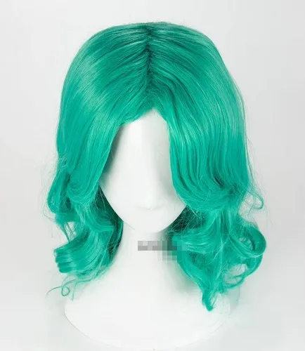 Kaiou michiru วิกผมคอสเพลย์ SAILOR Neptune ยาวสีเขียวผมหยิกทนความร้อน + ตาข่ายคลุมผมสำหรับใส่วิก