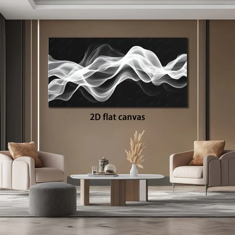 

2D Flat Canvas Wall Art Abstract White Waves Modern Landscape Painting Frameless Picture Living Room Office Bedroom Home Decor