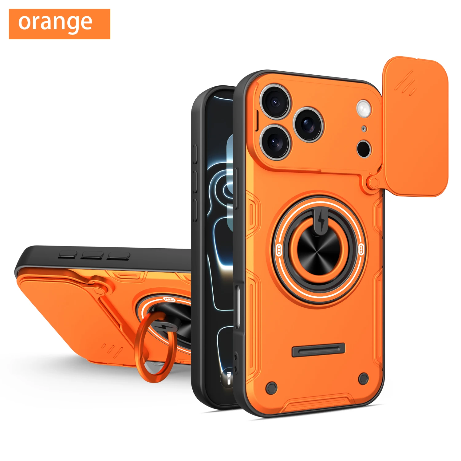Stoßfeste Handyhülle für iPhone 17 16 Pro 17Pro Max mit Schiebe-Kameraschutz, Magnetring-Ständer und Schutzhülle – Detail 11