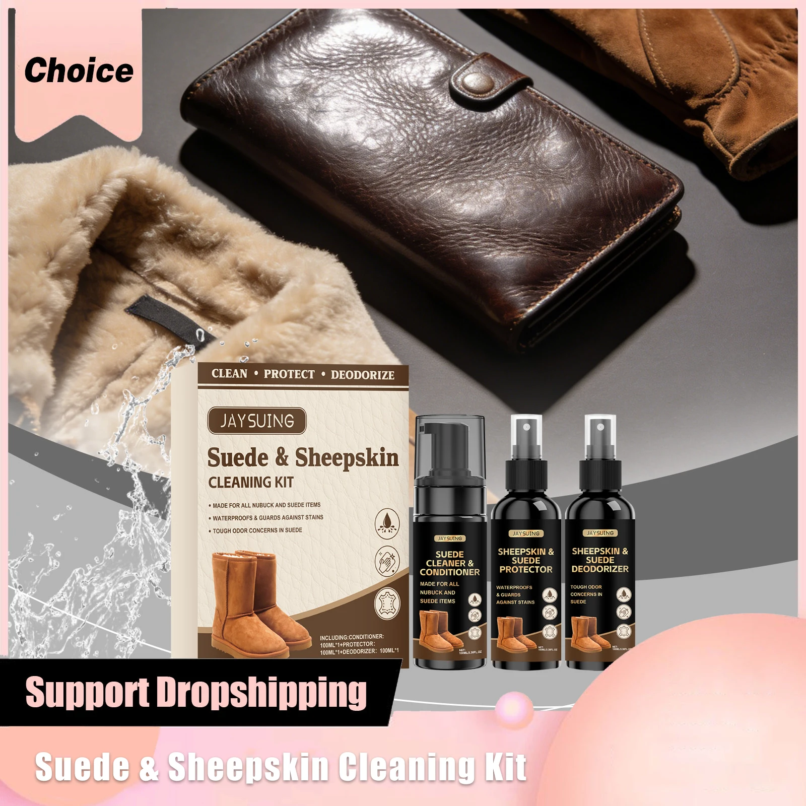 Suede & Sheepskin Clean Kit Nourish Protect Boost Stain Remove Efficiency Resist Water Light Stains Leather Material Cleaner Set