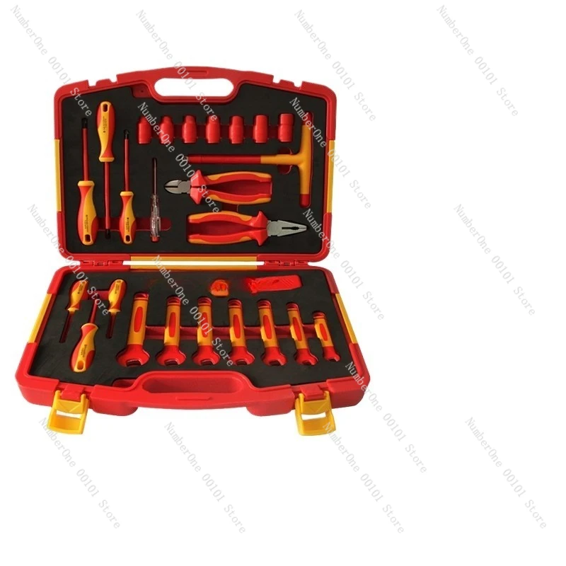 

VDE New Energy Insulated Tool Set Pliers Screwdriver Socket Wrench Electrician Special 25-Piece Tool Combination