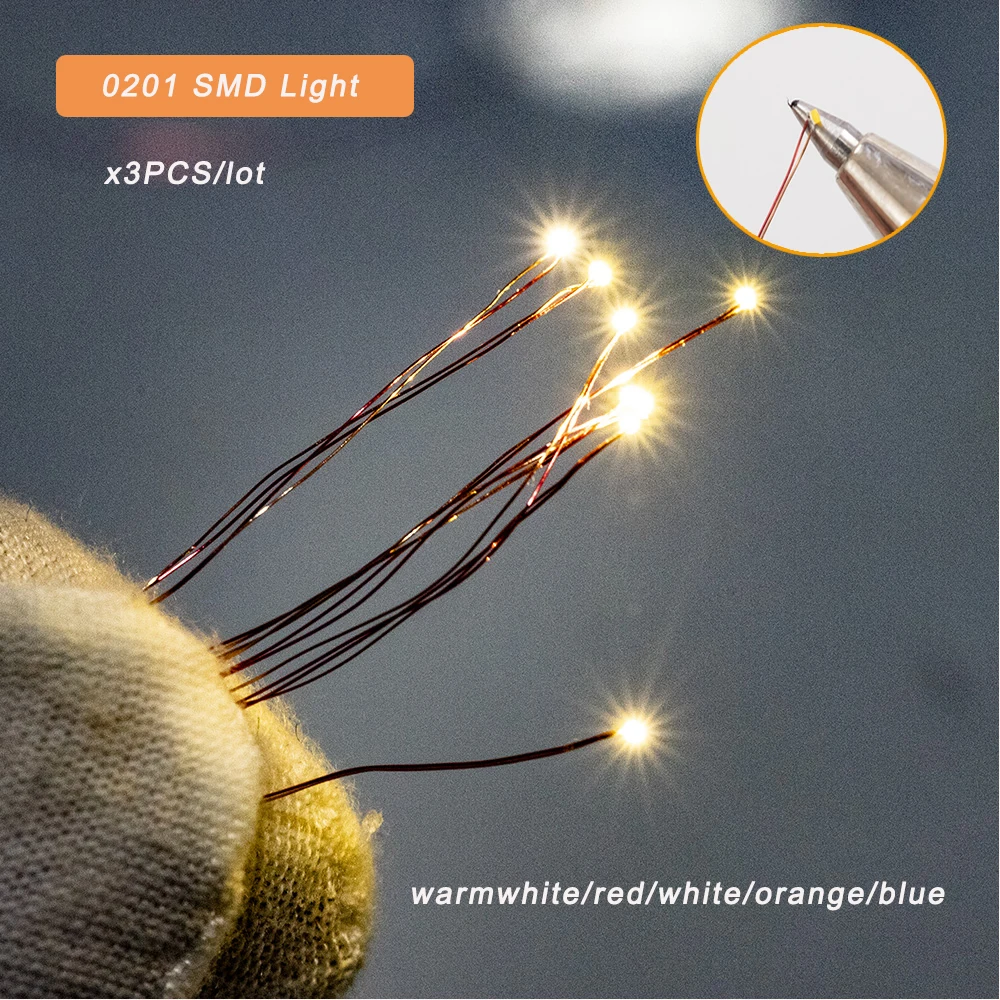 

3pcs 0201 SMD LED Lamp Micro 3V LED Light Copper Wire DIY Model Making Toys Models Pre-Soldered Micro Litz for Diorama