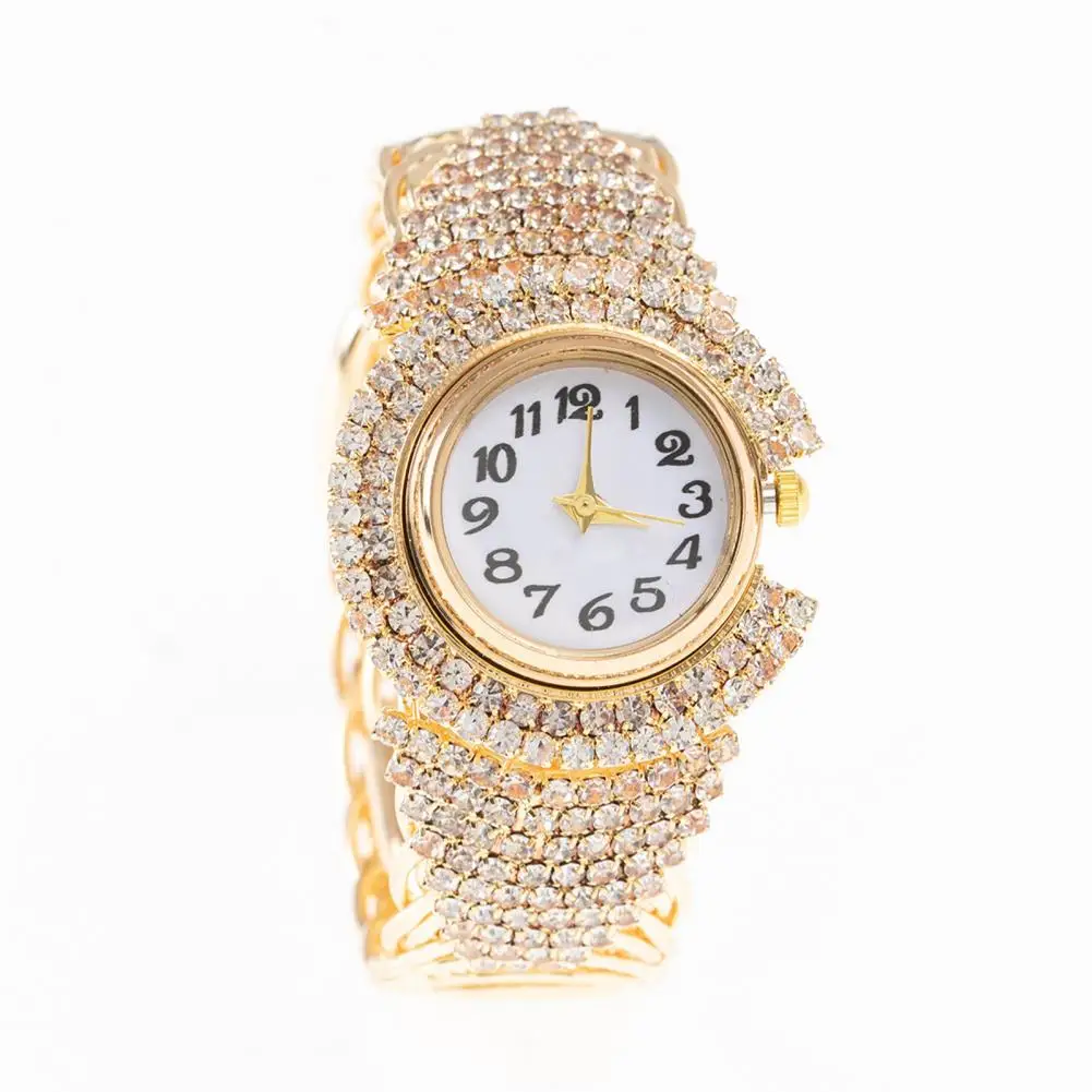 Women Wrist Watches Round Dial Watch Women Rhinestone Bangle Watch Iced Out Bracelet Wristwatch Round Dial Analog for Ladies
