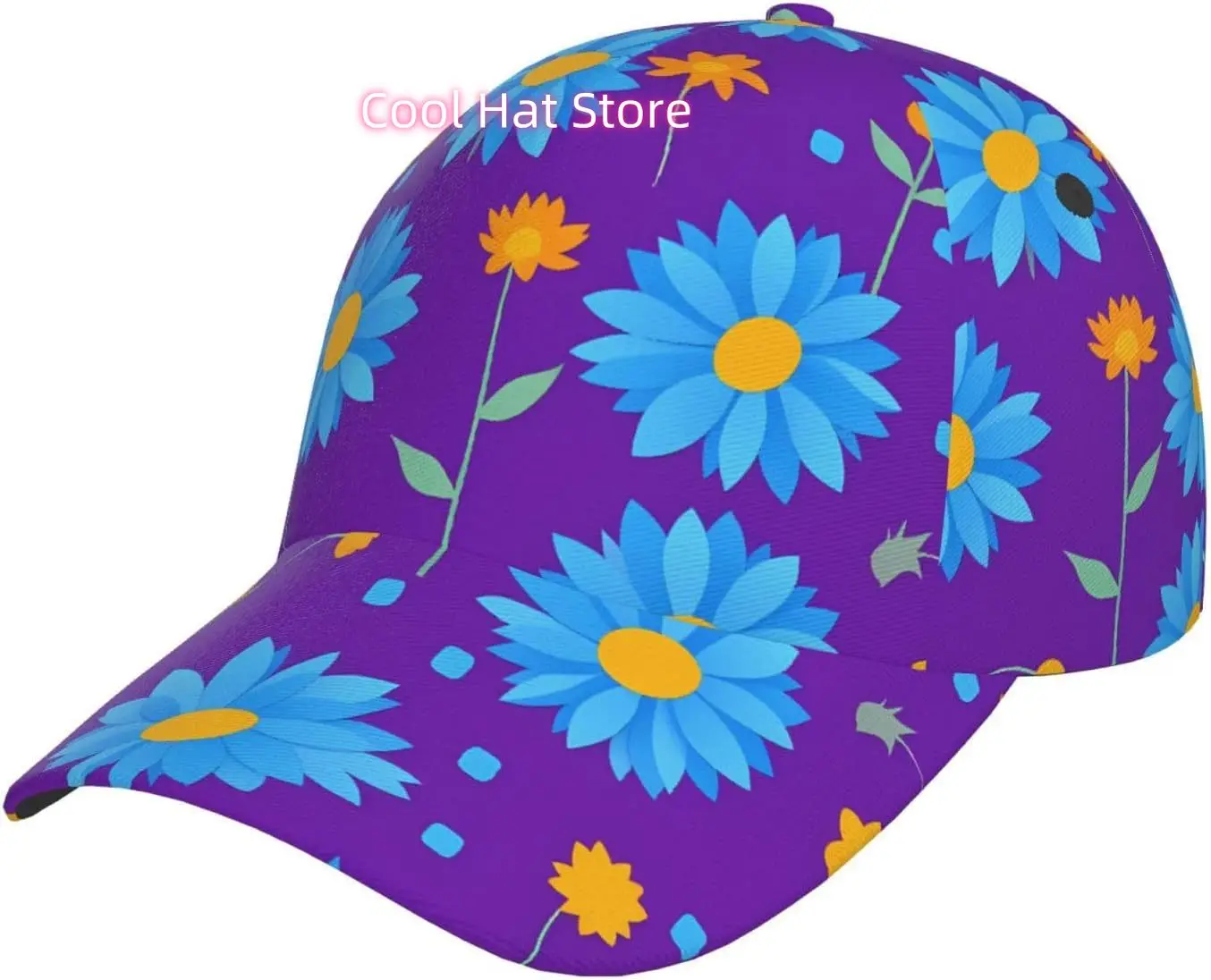 Daisy Field Pattern Classic Adjustable Baseball Cap, Fashionable Sun Hat for Unisex, Suitable for Outdoor Black