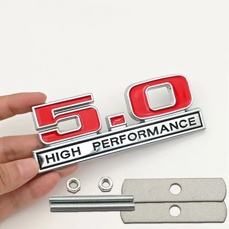 

3D Metal Red Chrome 5.0 High Performance Car Rear Trunk Stickers Front Grille Badge Emblem for Ford Mustang Accessories