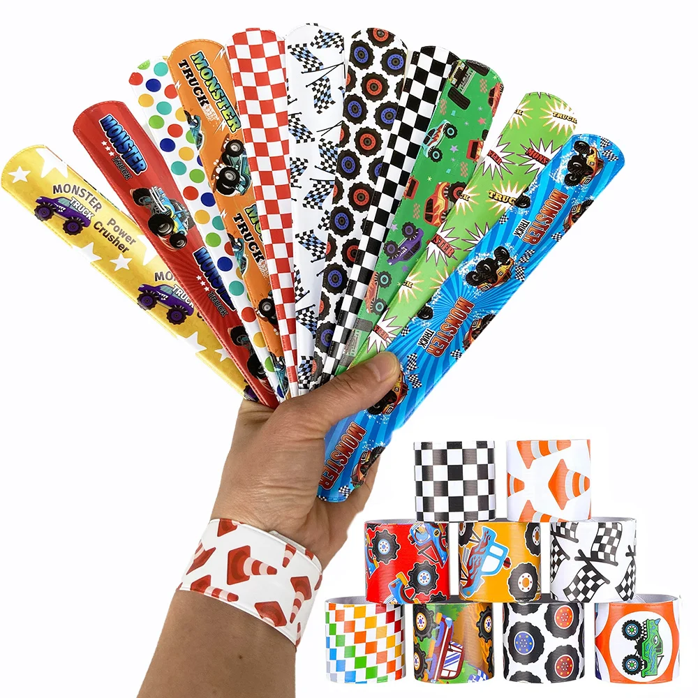 

12Pcs Monster Trucks Themed Party Favors Slap Bracelets Kid Classroom Prize Exchanging Gift Racing Birthday Party Decor Supplies