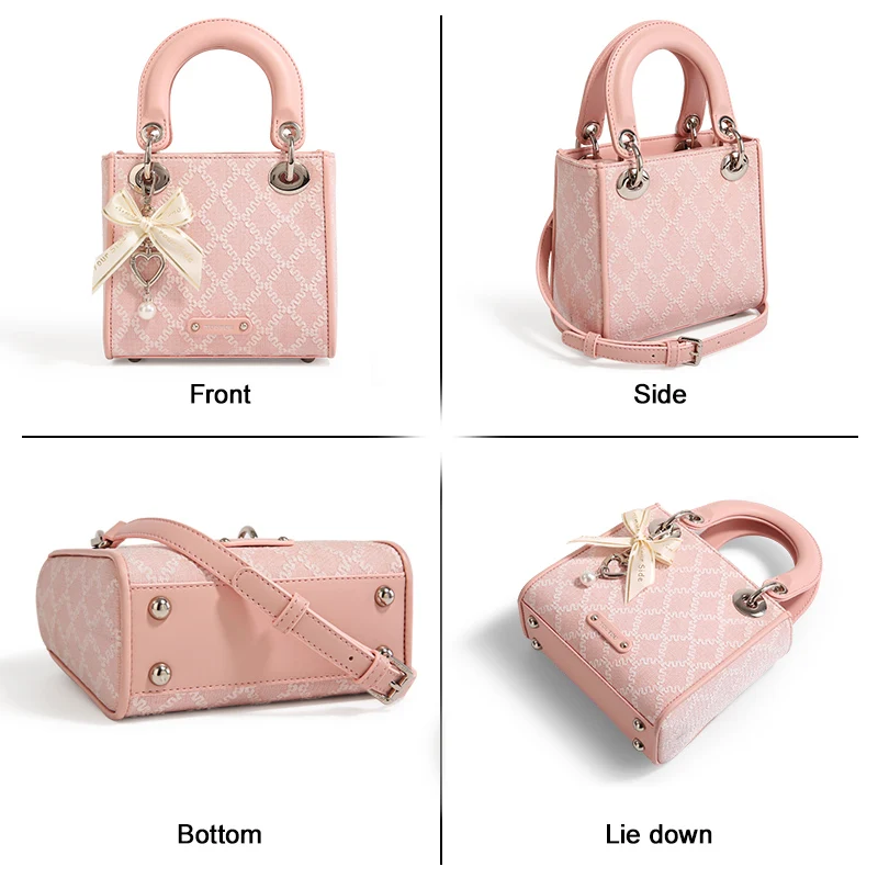 TOUTOU Handbag for Cosmetics Fashion Bow Decor Satchel Purse Metal Pendant Women\'s Small Tote Bag with Large Capacity Durable