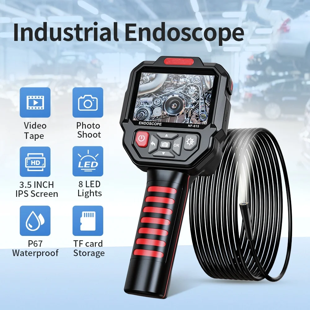 NF-615 Industrial Endoscope Camera 8mm 1080P IP67 Waterproof Camera Borescope 3.5-inch Digital Endoscope for Car Engine 1/5/10m