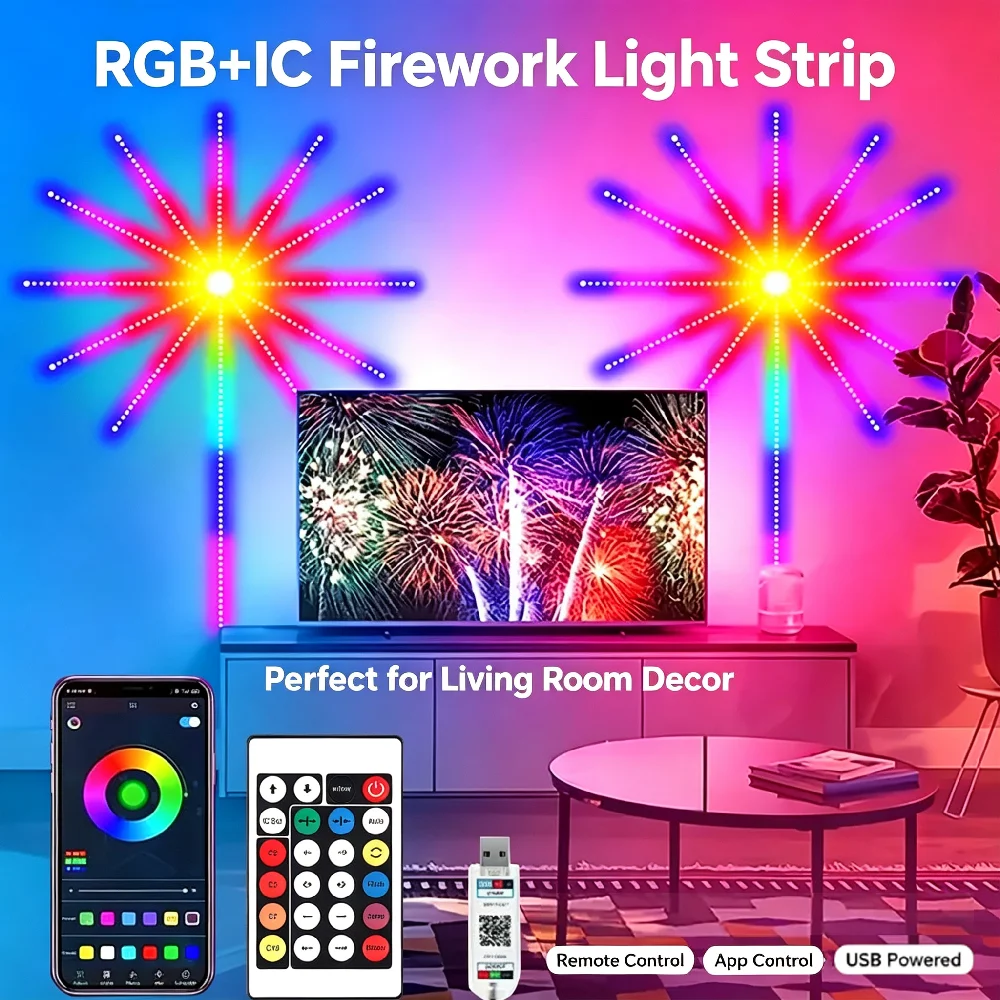 RGBIC Firework Light LED Smart Strip Magic Color Ambient Light APP Wireless Control for Living Room Party Ambient Lighting Strip
