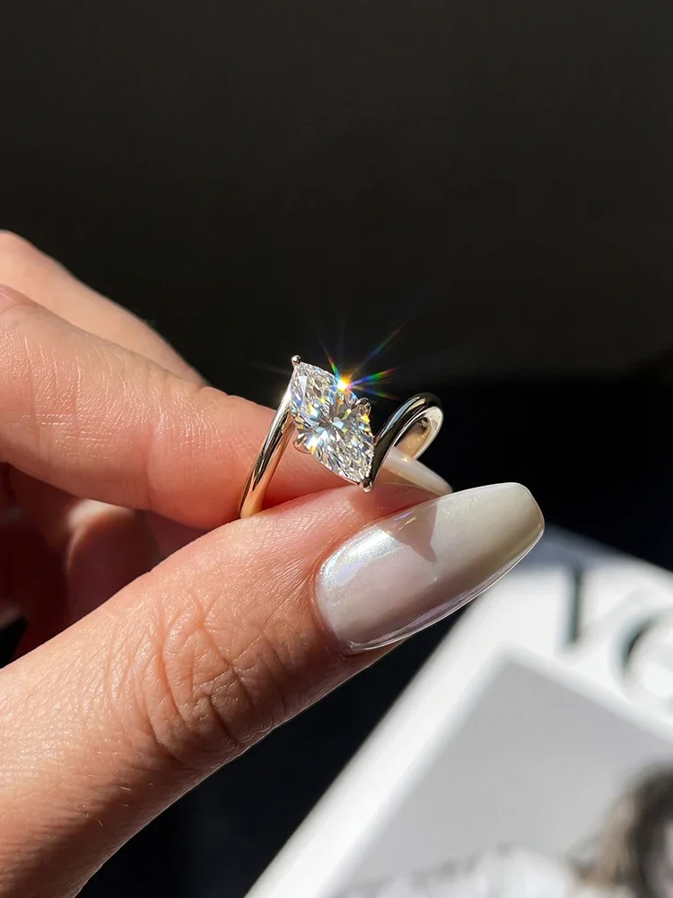Luxuriöser Echter 2CT Moissanit Diamant Marquise Ring für Damen 925 Sterling Silber Verlobungs- und Hochzeitsring Hochwertige Feine Schmuckstücke – Detail 3