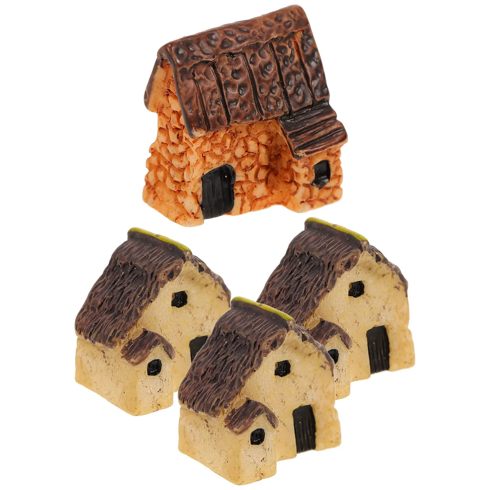 4Pcs Miniature Thatched Roof Houses Fairy Garden Decoration Resin Crafts Micro Landscape Bonsai Terrarium Supplies Desktop