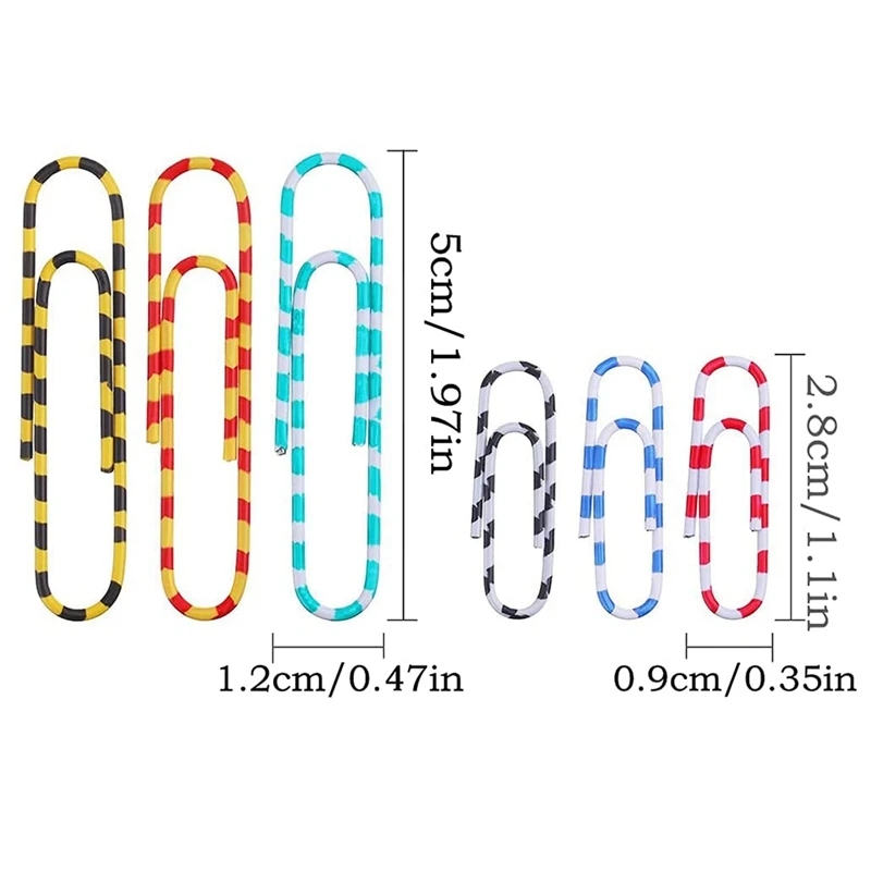 各種サイズのビニールコーティングされたペーパークリップ、カラフルなペーパークリップ、オフィスおよび学校の書類整理、450個