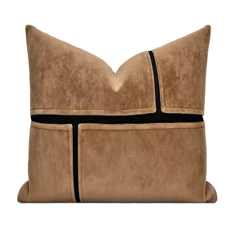 Luxury Modern Geometric Patchwork Throw Pillow Cover Brown Black Velvet Cushion Case Minimalist Decorative Pillow For Sofa Home