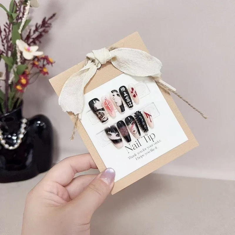 10 Stück künstliche Nägel, dunkel, süß und nebliger Stil, Schmerznägel, Anime-inspirierte Press-On-Nagelspitzen, perfektes Geschenk für Mädchen und Freunde