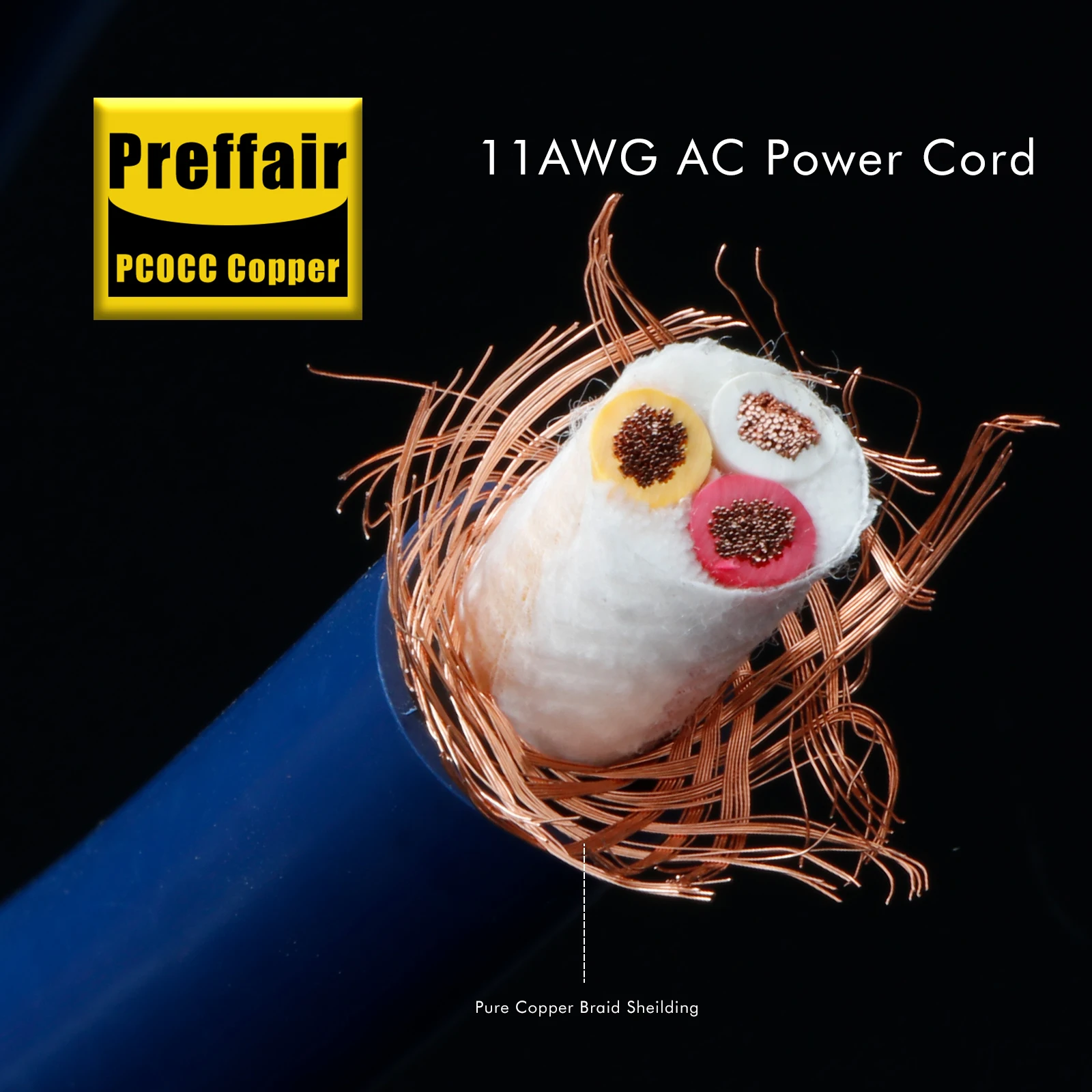 Preffair Audio Power Cable D517 PCOCC Copper 11AWG Hifi For DIY CD Player AMP Turntable 4mm² Power Cord